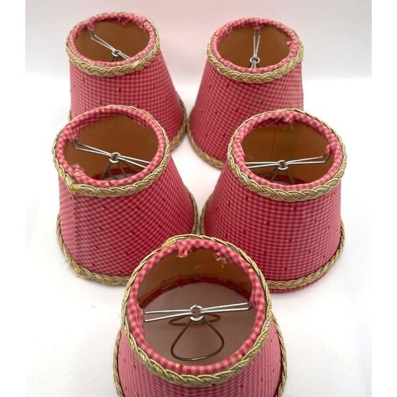 5 Vtg Pink Red Gingham Micro Check Chandelier Lamp Shades 4.5" Clip On Handmade - Picture 3 of 12